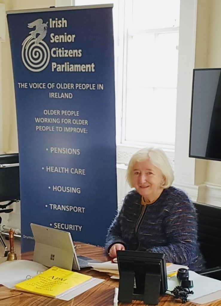 Close-up of Irish Senior Citizens Parliament banner promoting older people's rights in Ireland.