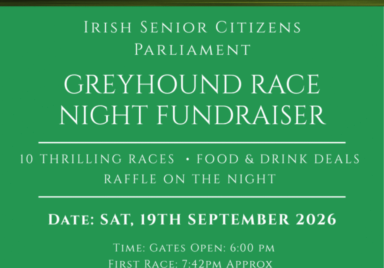 Used v.11Aug Greyhound Night Fundraiser Poster for Irish Senior Citizens Parliament